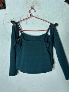 Green Long Sleeve Twist Front Top