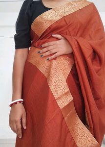 Rust Colour Saree with Gold Border