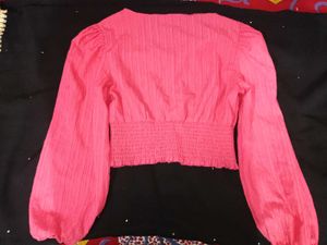 Pink Puff Sleeve Crop Top