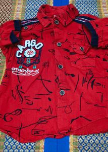 Red Graphic Button-Down Shirt with Trouser