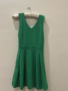 Green V-Neck Fit & Flare Dress, 35 Length