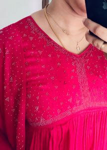 Hot Pink V Neck Kurta Set💖