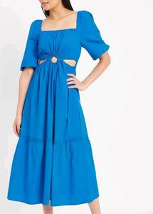 Blue Cutout Midi + Green Velvet Dres