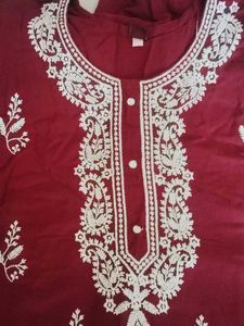 Maroon Embroidered Kurta