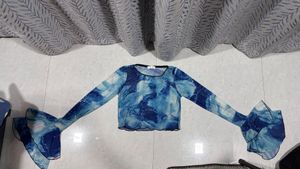 Blue Patterned Mermaid Sleeve Top