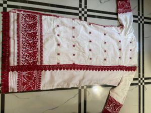 Elegant White &amp; Red Kurta