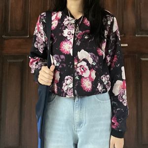 Korean Pinterest Floral Bomber Jacket