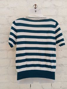 Striped Knit Polo Top