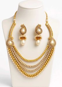 ✨ Elegant Gold & Pearl Necklace Set (Used Once) ✨