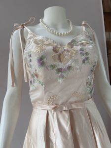satin floral embellished midi gown