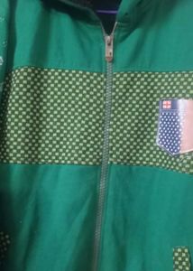 Green Patterned Zip-Up Hoodie