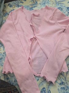 Pink Tie Front Long Sleeve Top