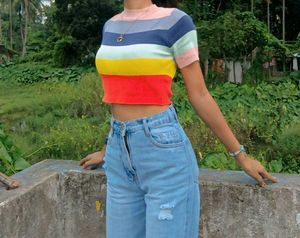 Rainbow Striped Crop Top