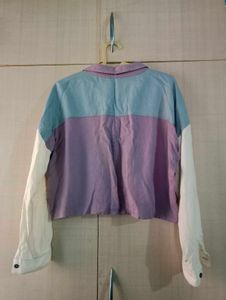 Trendy Color Block Crop Shirt