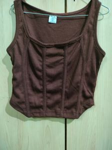 Brown 🤎 Crop N Sleeves Top