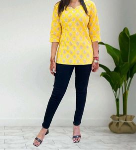 Yellow Printed Top/Kurti