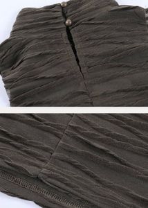 Brown Pleated Cut-Out Fitted Crop Top