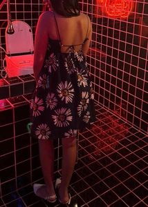 Navy Blue backless floral dress
