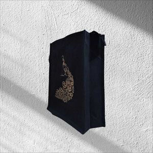 BEAUTIFUL (Peacock) CANVAS BLACK TOTE/LUNCH BAG