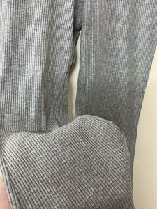 Grey Ribbed Fit And Flare Pants