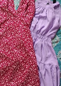 Combo Of Red And Purple Flowy Dresses