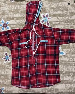 Stylish Red Plaid Hooded Shirt