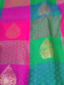 Rose With Green Emboss Silk Saree .