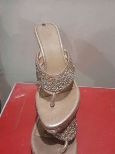 Sparkly Gold Thong Heel Sandals
