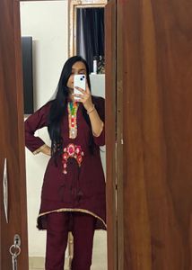 Maroon Embroidered Kurta Set