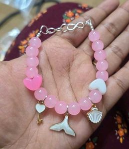Handmade Pink Beaded Bracelet with Ocean Charms