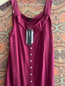Burgundy Sleeveless Button-Up Dress