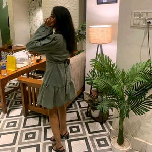 Olive Green Ruffled Mini Dress