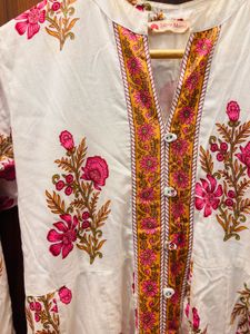 Floral Print White Kurti Set