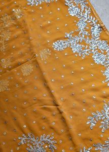 Mustard n silver work saree