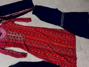 Red Blue Kurta Set Premium 2 Plazo