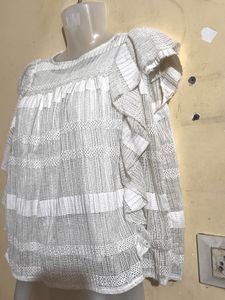 White Ruffled Sleeve Top