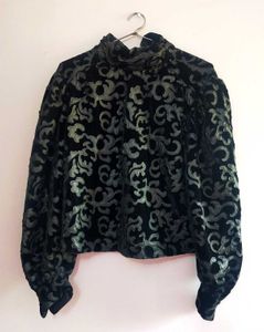 ZARA Black Faux Leather Velvet Top