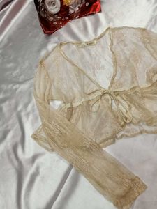 Beige Laced Cropped Shurg