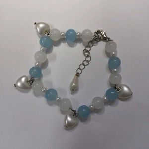 Handicrafted Blue and White Bracelet with Hearts