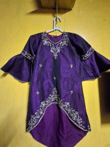 Girls' Purple Embroidered Kurta Set