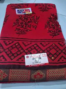 Red Full Worked Saree With Unstitched Blouse