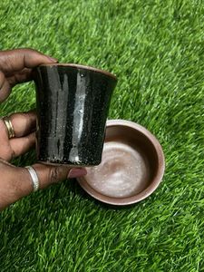 Vintage Brown Ceramic Cup &amp; Saucer Set