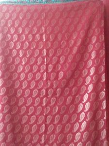 RED NET SAREE WITH BIG EMBROIDERED FLOWERS