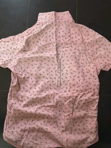 Pure Cotton Fabric Pink Feather Printed Shirt