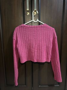 SHEIN Hot Pink Ribbed Crop Top (Size M)