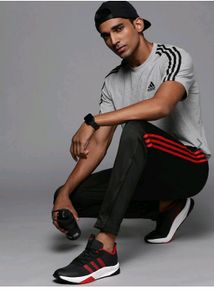 Adidas Black &amp; Red Striped Track Pants