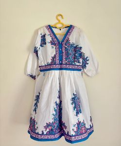 White &amp; Blue Print Dress