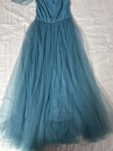 SASSAFRAS BLUE TULLE BARDOT MIDI DRESS
