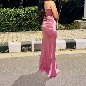 Pink Satin Slit Gown