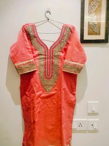 Peach &amp; Gold Embroidered Kurti